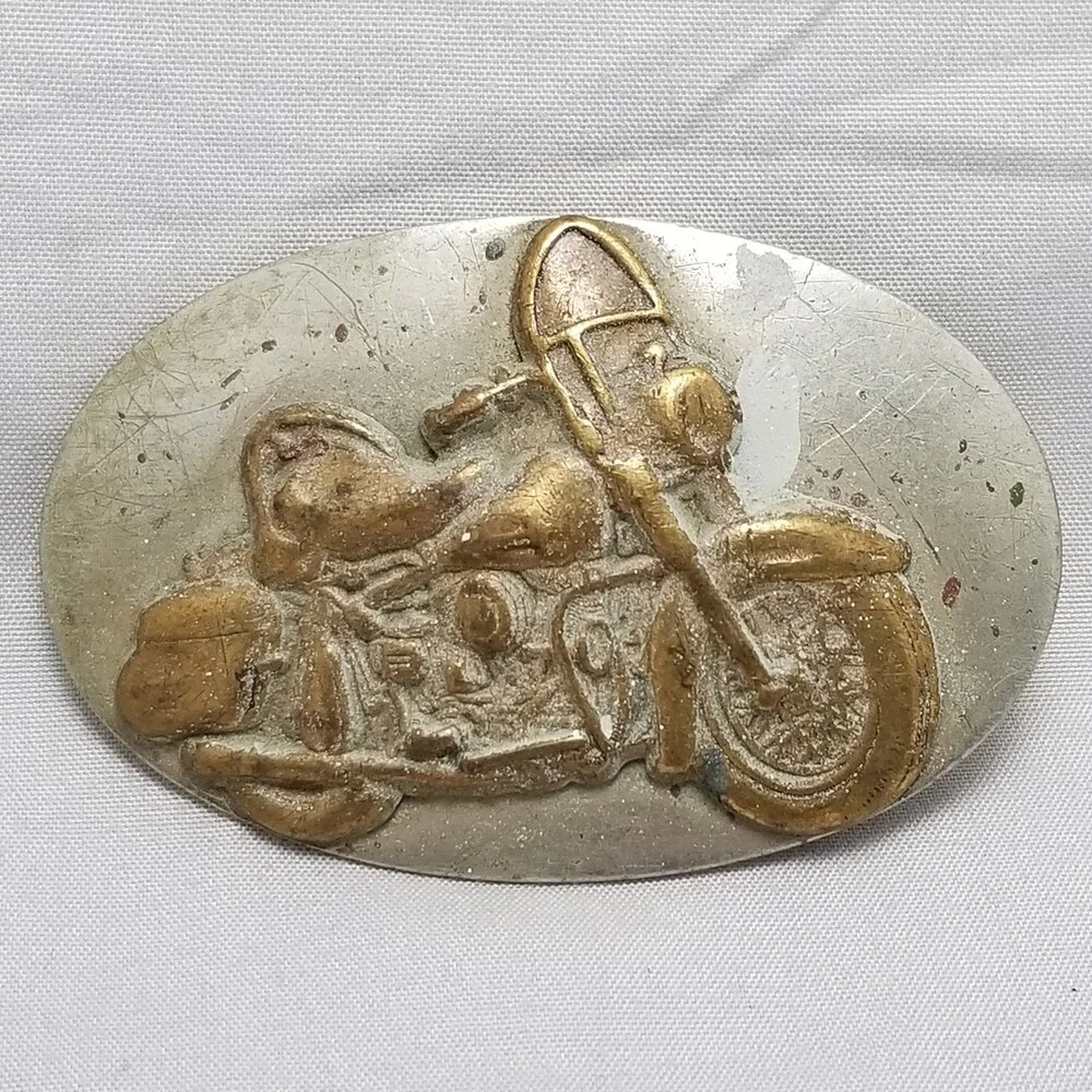 Vintage Nickel Silver Harley Davidson FL 1950s Style Motorcycle Belt Buckle Bike